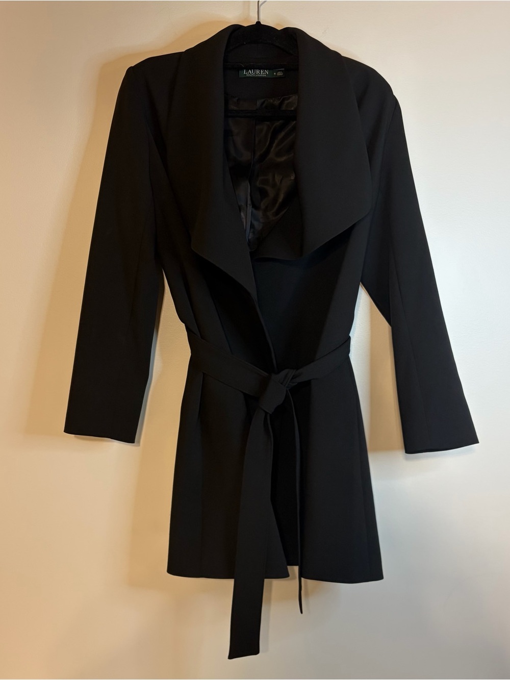 Lauren Ralph Lauren Black Belted Drape Front Jacket - Size M